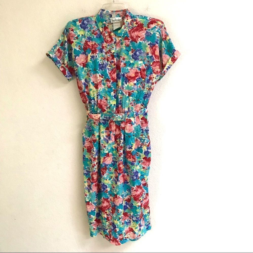 Vintage 80s Nina Piccalino Liberty Granny floral belted dress 8‎